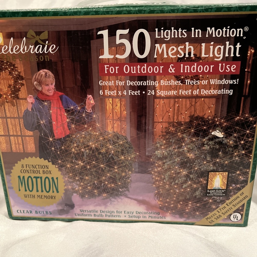 Vintage - Mesh Motion Lights Clear Bulb 8 Function Christmas Lights 150 Lights‎